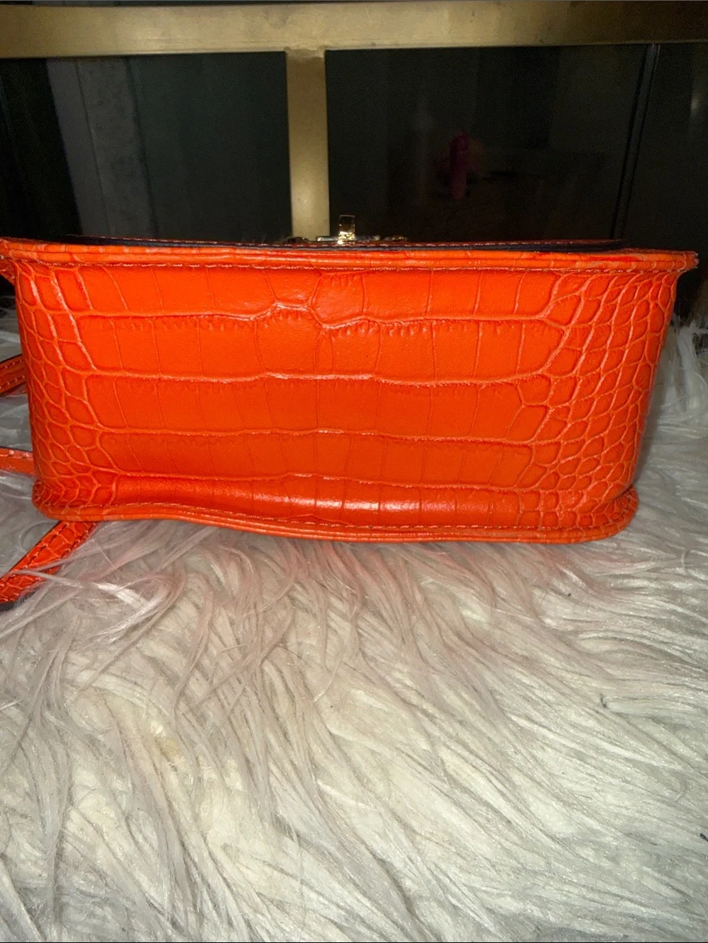 Orange Croc-Embossed Top Handle Bag - Unbranded